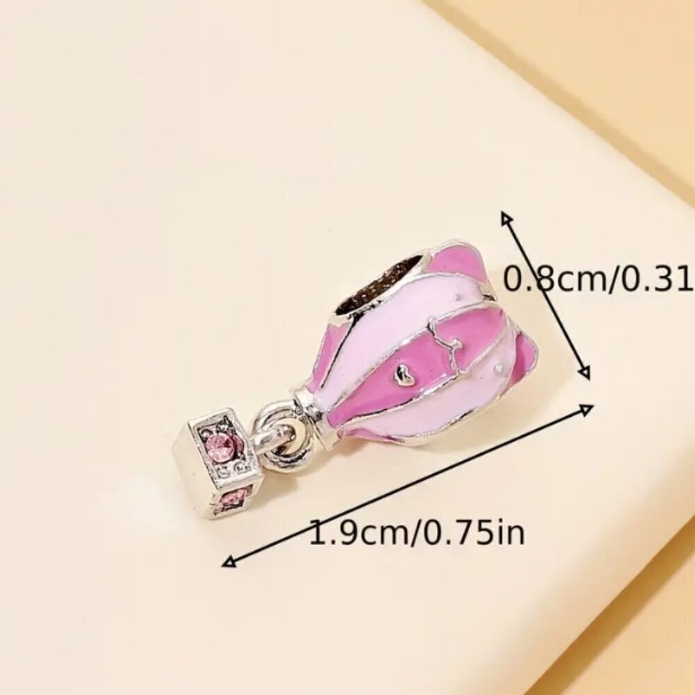 Beautiful Pink & Grey Hot Air Enamel Balloon Fashion Bracelet Charm - Picture 3 of 3